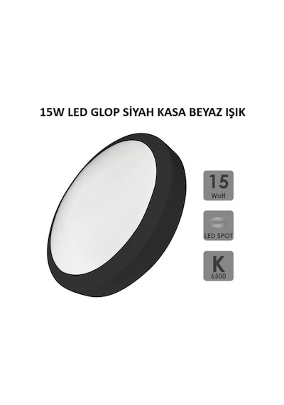 Led 15w Glop Armatür Beyaz Işık Siyah Kasa 1500 Lümen