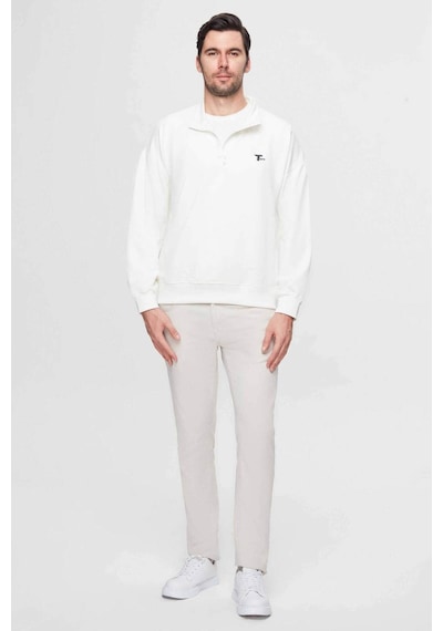 D's Damat Oversize Ekru Düz Yarım Fermuarlı Pamuklu Mevsimlik Sweatshirt 2ECE25ORT2796 Ekru
