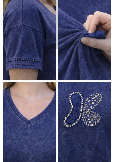 Cedy Denim Cedy - Kadın Özel Tasarım Esnek, Pul Payet, Dantel Detaylı Yıkamalı V Yaka Büyük Beden Tişört Lacivert Cedy Denim Cedy - Kadın Özel Tasarım Esnek, Pul Payet, Dantel Detaylı Yıkamalı V Yaka Büyük Beden Tişört Lacivert