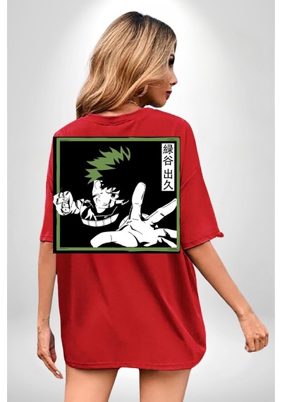 My Hero Academia Dabi Anime Kırmızı Oversize Unisex Ön Ve Sırt Baskılı Tişört Kırmızı