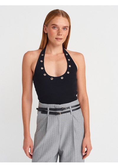 Dilvin 21162 Halter Yaka Top-siyah Siyah
