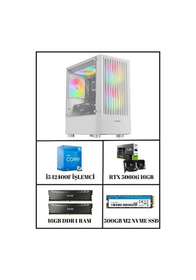 Ramtech Glacıer RTX 5060 TI İ5-12400F 16 GB 500 GB M2 Nvme SSD Free Dos Masaüstü Oyuncu Bilgisayarı