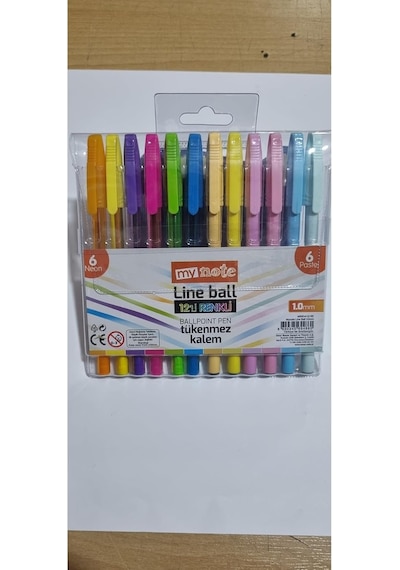 Mynote Line Ball 12'li Tükenmez Kalem Seti, 6 Neon 6 Pastel, 1.0mm Genel