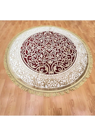 Osmanlı Çiçek Desenli 200 X 200 Makine Yuvarlak Yün Halı Kırmızı