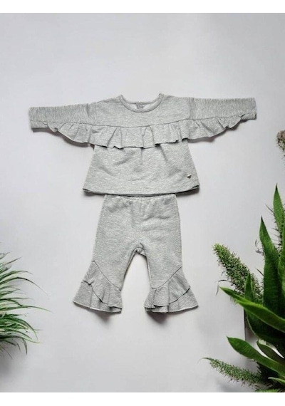 Çikoby Kız Bebek Fırfır Detaylı Eşofman Takım-14856 Gri