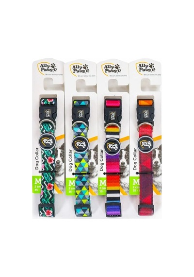 Ally Paws Köpek Boyun Tasması M Beden 35-50 Cm Desenli Klips Tokalı Çok Renkli