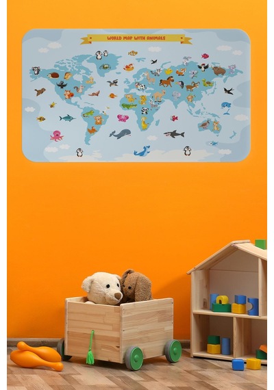 Eğitici Dünya Haritası Dünya Atlası Çocuk Ve Bebek Odası Duvar Sticker-60x105-3791 - Renkli Çok Renkli