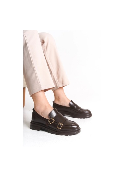 Sermoda Loafer Kadın Ayakkabı - Makosen Tokalı Casual Günlük Kadın Ayakkabı Rugan Kahve
