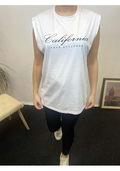 Kadın Bisiklet Yaka Regular Fit Californıa Baskılı Tişort Spr24atk342 Beyaz
