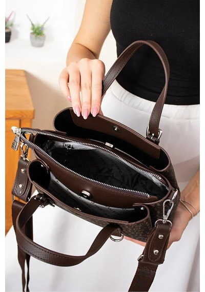 Just Polo Kadın Kabartma Desenli Lüks Omuz Çantası Shoulder Bag Kahverengi