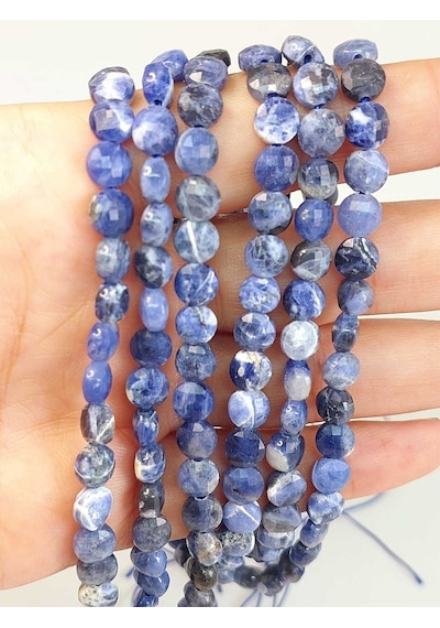 Sodalit Taşı Yassı Faset Kesim Kolye 6x4mm Sabit Klipsli Çok Renkli