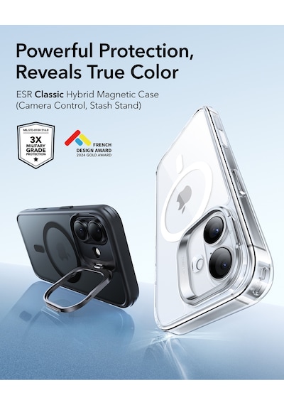 Esr Apple Uyumlu iPhone 17 Classic Hybrid Magsafe Standlı Kılıf - Kamera Kontrol Buton - Buzlu Siyah Buzlu Siyah