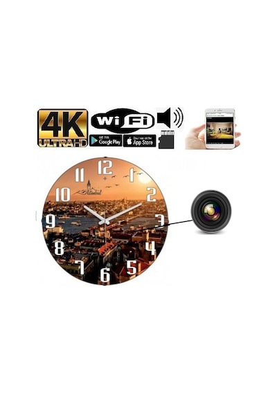 Duvar Saati Wifi Kamera 4k Canlı Izleme Ve Kayıt