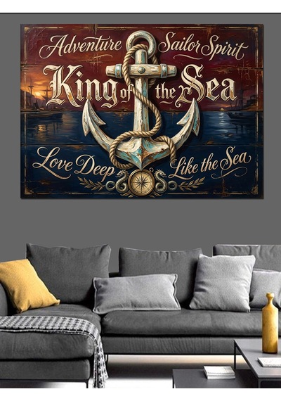 King Of The Sea Çapa Denizci Temalı Dekoratif Kanvas - Mdf Ahşap Tablo