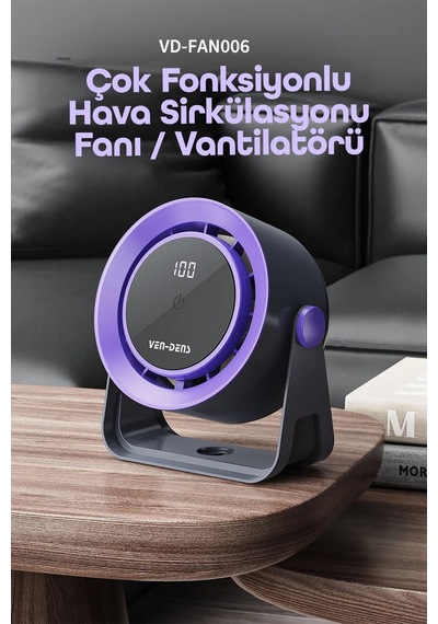 Ven-dens Vd-fan006 1800 Mah Type-c Şarjlı Masaüstü Vantilatör, Dokunmatik Kontrol, Fırçasız Motor, Beyaz