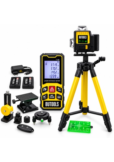 Butools Profesyonel Yeşil Lazer Terazi Seti Tripodlu, T-80 Dijital Lazer Metreli, Çift Akülü Ve Aksesuarlı Set