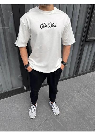 Assema Erkek Baskılı T-shirt Kısa Kol Bisiklet Yaka Regular Fit Rahat Kalıp Günlük Tişört - Beyaz Çok Renkli