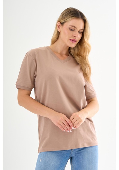 Pierre Cardin V Yaka Basic T-shirt Bej