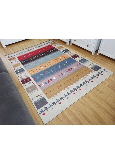 Renkli Ve Figürlü Modern Kilim Halı - 12664ou Çok Renkli
