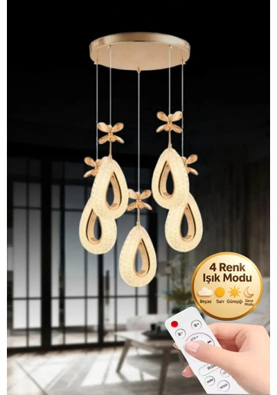 Damla Model 51li Gold Kumandalı 3 Renk Modu Ledli Kristal Taşlı Modern Salon Mutfak Oturma Odası Led Avize