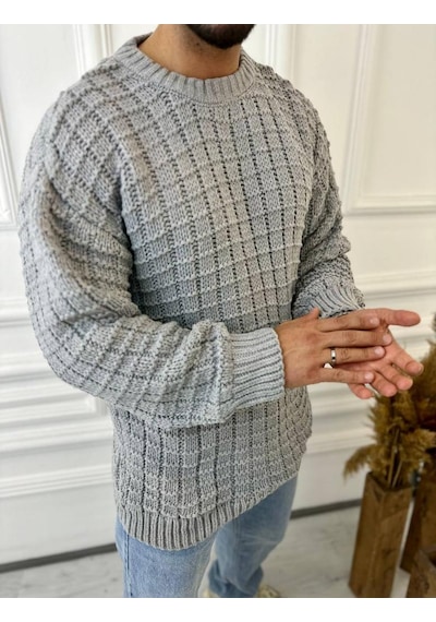 Elku Moda Kazak Oversize Kare Örme Desenli Naturel Pamuk Bol Kesim Tüylenmeyen Salaş Triko Kazak Gri Elku Moda Kazak Oversize Kare Örme Desenli Naturel Pamuk Bol Kesim Tüylenmeyen Salaş Triko Kazak Gri