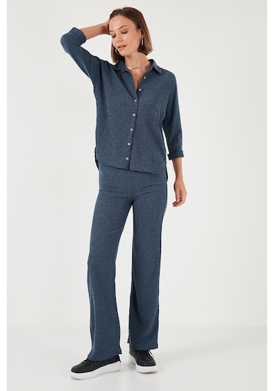Lela Streç Regular Fit Dokulu Bayan Gömlek 5865975 Indigo