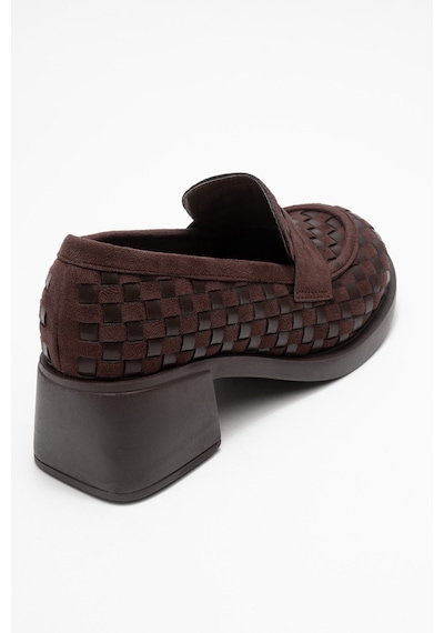 Luvishoes Luvi Shoes Marlon Kahverengi Örgülü Kadın Kalın Topuklu Loafer Ayakkabı Kahverengi
