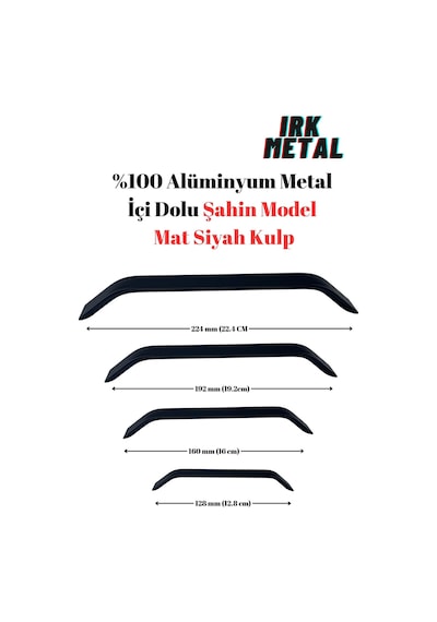 Irk Metal %100 Alüminyum Metal Mobilya Mutfak Çekmece Kapak KulbuIçi Dolu Şahin Model Siyah Mat Kulp 192 MM-Siyah Siyah