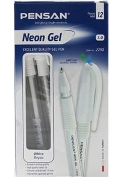 Pensan Neon Jell Kalem 1,0 Mm Beyaz 12 Li (1 Paket 12 Adet)