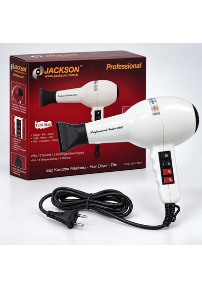 Tr Jackson Professional Turbo 3200 Profesyonel Saç Kurutma Makinesi 2 Hız 4 Isı Kademesi Soğuk Hava Başlıklı
