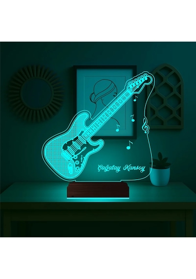Luvivia Elektro Gitar Gitarist Rock Müzik Kişiye Özel 3d Lamba - Masa Gece Lambası V2 Şeffaf
