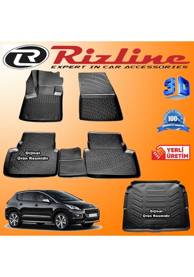 Peugeot 3008 3D Paspas + Bagaj Havuzu 2016-2020 Arası Set Rizline N11.31523