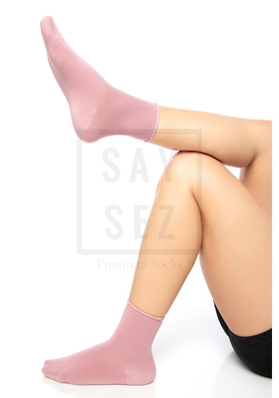 Saysez Bambu Kadın Lastiksiz Pembe Soket Dikişsiz Premium Çorap 3'lü Pkt Pembe