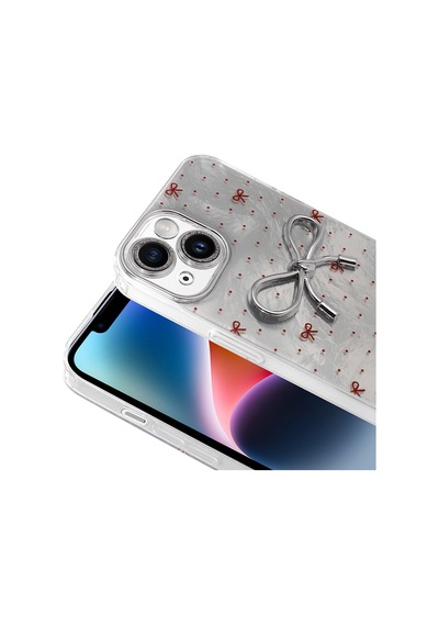 Apple Uyumlu iPhone 14 Kılıf Kamera Korumalı Figürlü Zore Ponti Silikon Kapak Beyaz