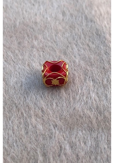 Altın Bordo Yıldız Orta Boy Telkari Hülyam Boncuk Sarı Altın