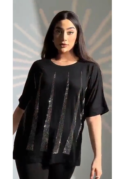 Elaxi :oversize Piramit Taş Detaylı Bluz Siyah