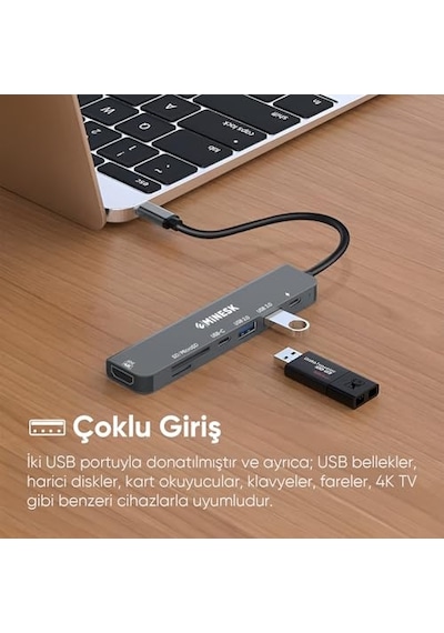 Mac İle Uyumlu Thunderbolt 3 Type-c Usb Adaptör Hub 8in1 4k Hdmı 100mbps Sd Kart Okuyucu 100w Pd Telefon Hızlı Şarj