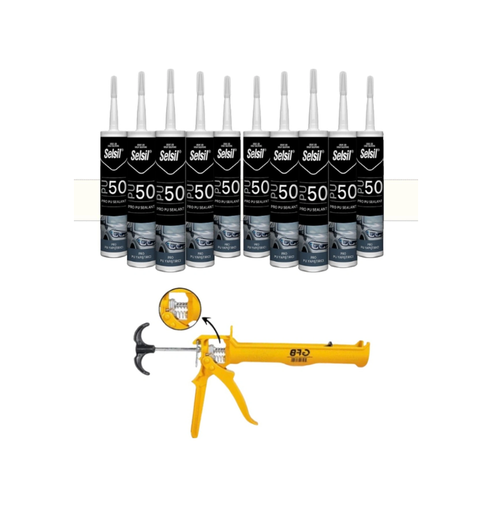 Selsil Pu Mastik 280 Ml Beyaz 10 Adet ,alüminyum Tabanca Beyaz