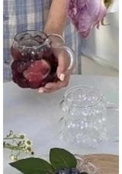 4'lü Bambu Kapaklı Boncuk Üzüm Tanesi Bardak 350ml Isıya Dayanıklı Cam Pipetli Kahve Sunum Bej