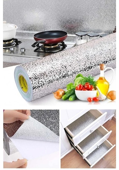 Mutfak Tezgah Üstü Çekmece Içi Folyo Kaplama Gümüş Yapışkanlı 10 Metre X 40 Cm Kolay Silinir