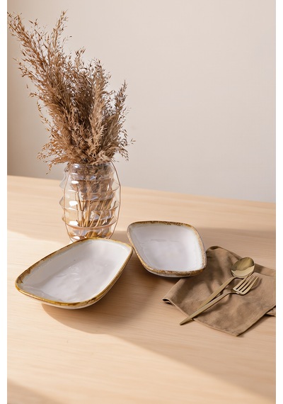 Keramika Shizen Krem Tetra Kayık Tabak 28 Cm 2 Adet Q44
