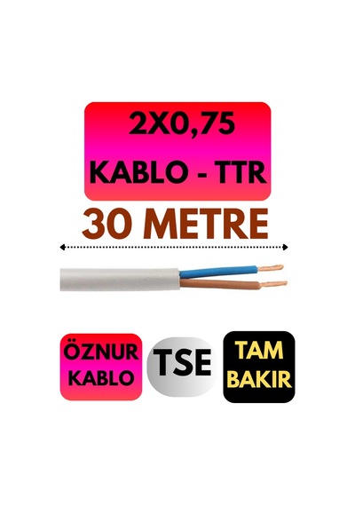 Öznur 2x0,75 Ttr Kablo Metre Seçenekli Beyaz - 30 Metre