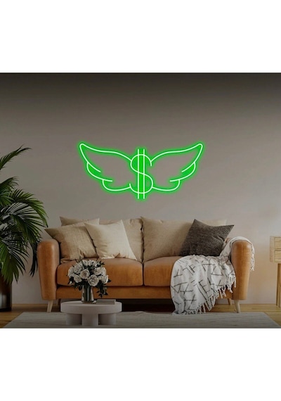 Dolarlı Kanat Şekilli Neon Tabela Yeşil