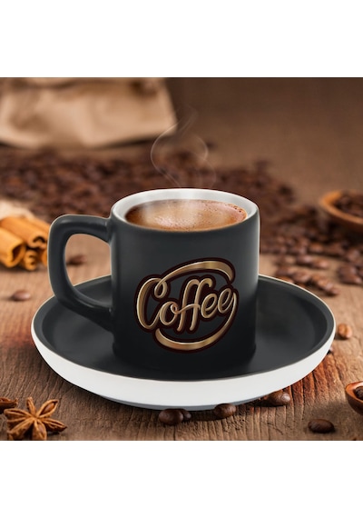 Bk Gift Kişiye Özel Coffe Tasarımlı Siyah Renk Türk Kahvesi Fincanı-1, Arkadaşa Hediye, Sevgiliye Hediye, Yıl Dönümü Hediyesi Kobitmeyen137758 Bk Gift