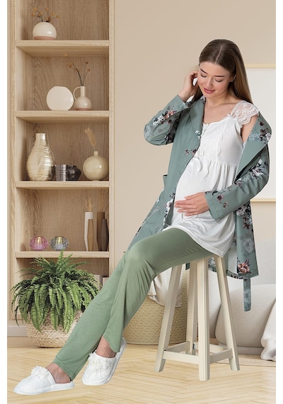 Mecit Pijama Mecit 5804 Elisa Yeşil Sabahlıklı Lohusa Pijama Takımı