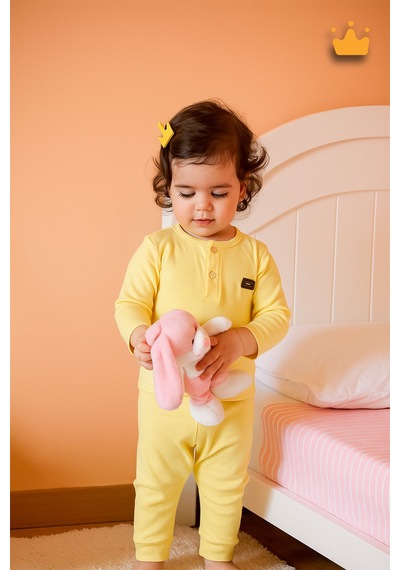 Babyhola Kız Erkek Bebek Çocuk Takım 0-18 Ay Pamuk Mevsimlik Çıtçıtlı Alt Üst Set 352 Sarı