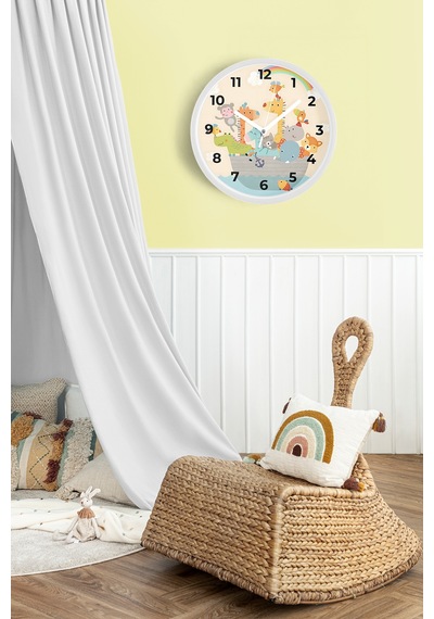 Gemideki Sevimli Hayvanlar Modern Tasarım Çocuk Odası Duvar Saati - 30cm - Önü Camlı Beyaz Kasa Beyaz