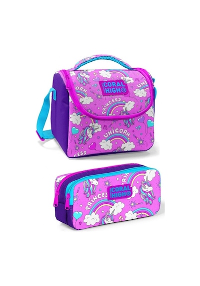 Coral High Pembe Mor Unicorn Kız Çocuk Beslenme Çantası Seti