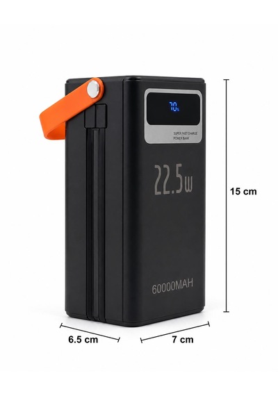 60.000mah Powerbank Lightning-type-c Şarj Kablolu Hızlı Şarj Kısa Devre Aşırı Isınma Koruma 4 Cihaza Kadar Destek Fenerli 3 Modlu Taşınabilir Dijital Ekranlı 4 Çıkış 3 Giriş Siyah