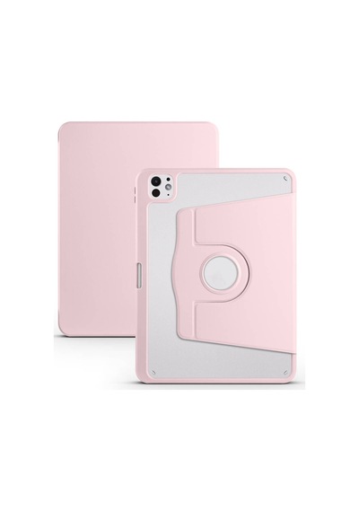 İpad Pro 11 2024 M4 A2836-a2837-a3006 Uyumlu Kalem Bölmeli Dönebilen Standlı Termik Tablet Kılıfı - Pembe - T32861